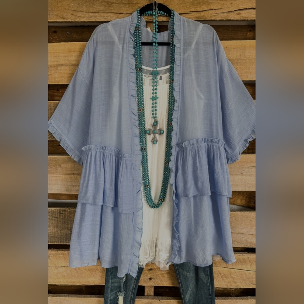 Easel Light Blue Ruffled Blouse